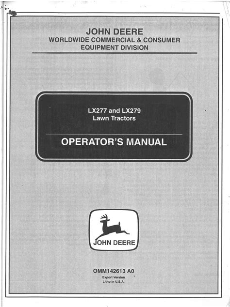For example the operator's <strong>manual</strong>, parts diagram, reference guides, safety info, etc. . Free john deere lx277 owners manual pdf